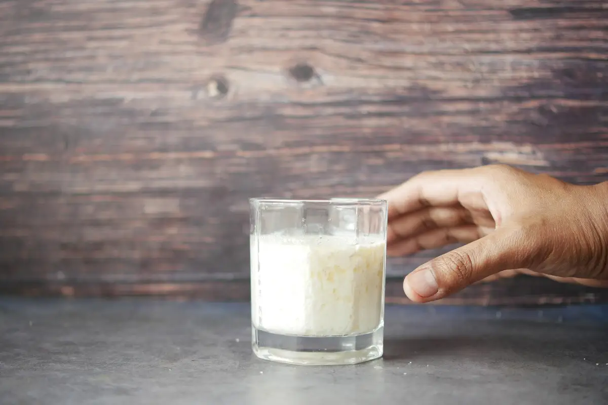 verre de kefir, grains de kefir